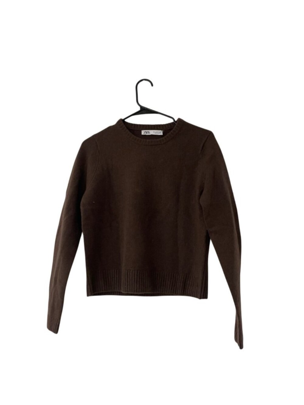 Zara Womens 100% Wool Sweater Medium Brown Long Sleeve Crew Neck 2893/100 NWT